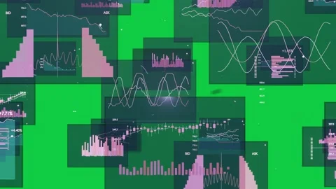 On load data panels sliding stacking drawing waves filling bars showing trend on Stock Footage 337506351