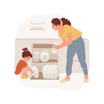 Load the dishwasher isolated cartoon vector illustration. Ilustración de archivo