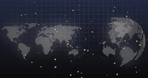 On load dotted globe rotating, flat map staying still, code sliding, dots Stock Footage 320651977