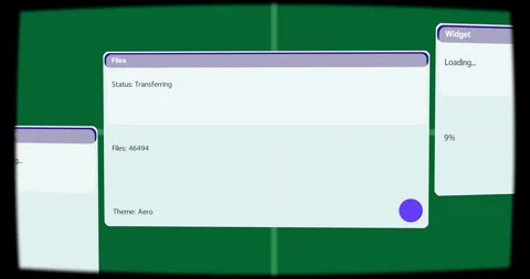 On load Files panel tilting, Widget at 9%, parallaxing, showing Transferring Stock Footage 327352615