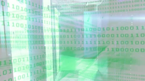 On load green binary overlay streaming across corridor, flickering then receding Stock Footage 329509746