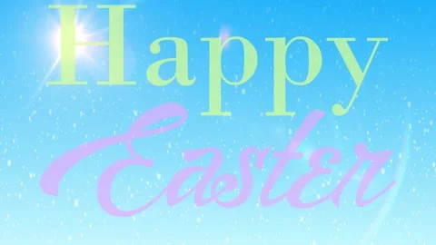 On load Happy Easter animating with falling sparks, pulsing flare, shifting glow 動画素材 329703146