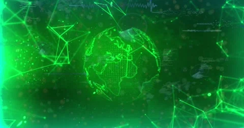 On load holographic globe rotating while node mesh pulsing and radar aligning, Stock Footage 329550728