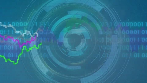 On load HUD appearing rotating, binary scrolling and three charts sweeping Stock Footage 334788177