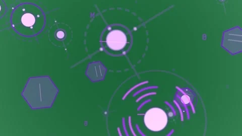 On load HUD network rotating, pulsing, orbiting nodes connecting to show data on Stock Footage 329548170