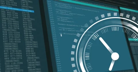 On load HUD rotating, pointers advancing, camera zooming showing code list blue Stock Footage 330159729
