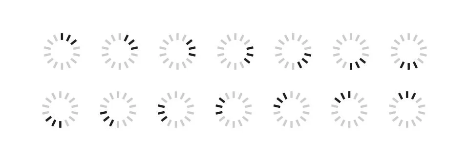 Load icon set. Loading circle symbol. Progress button sign. Download bar co.. Stock Illustration