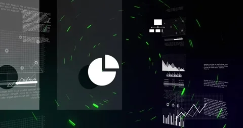 On load laptop or cloud icon centering, charts sliding, pie pulsing, charts Stock Footage 321453315