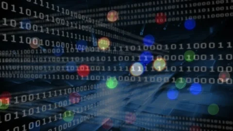 On load layered data stream scrolling diagonally while color bokeh dots shifting Stock Footage 329533681