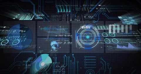 On load multi-panel HUD sliding strips, rotating target, sweeping sonar, 스톡 일러스트