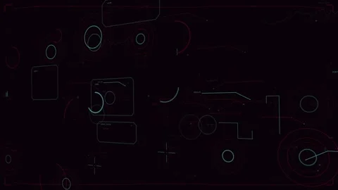 On load neon HUD drawing arcs, moving nodes and rotating arc on transparent Stock Footage 333907804