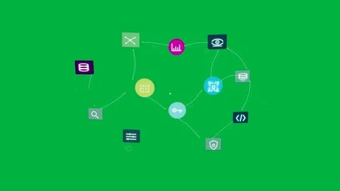 On load net forming nodes linking markers flowing then folding showing data flow Stock Footage 334727053