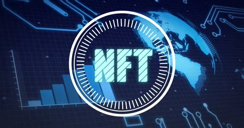On load NFT emblem forming ring, rotating ticks, globe turning, bars rising, Stock Footage 331169403