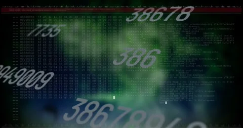 On load numeric overlays floating and shifting over hex dump and terminal logs Stock Footage 329122232