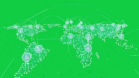 On load, pixel map forming, nodes appearing, pulsing, arcs tracing connections Stock Footage 337127237
