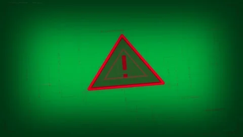 On load red triangle pulsing glowing scaling as HUD grid forming signaling alert Stock Footage 333907743