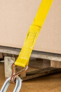 Load securing with lashing strap Stock Photos