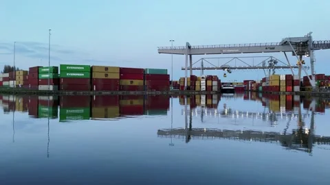 Load ship inland container terminal Alpherium harbor Stock-Footage 152489456