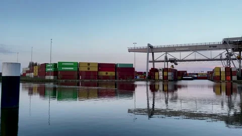 Load ship inland container terminal Alpherium harbor Stock-Footage 152489524