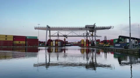 Load ship inland container terminal Alpherium harbor Stock-Footage 152489660