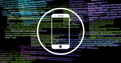 On load smartphone silhouette adding speaker slot and home button as code lines Video stock 334038395