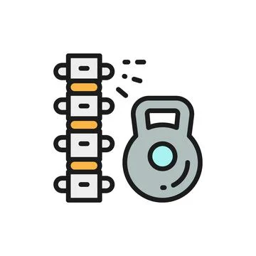 Load on spine, backache, low back pain flat color line icon. Stock Illustration