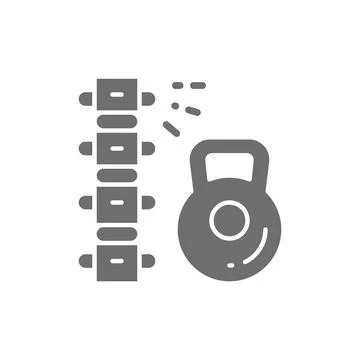 Load on spine, backache, low back pain grey icon. Stock Illustration
