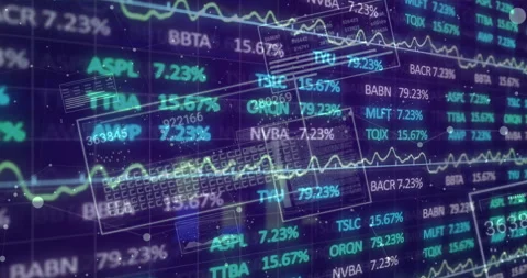 On load stock tickers fading in with jumping percentages sliding overlays Stock Footage 309895467