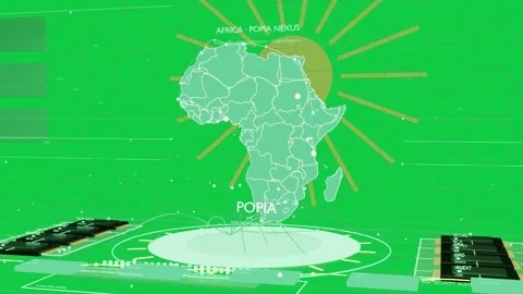 On load teal Africa map floating over pad sending nodes down showing POPIA nexus Stock Footage 337549881