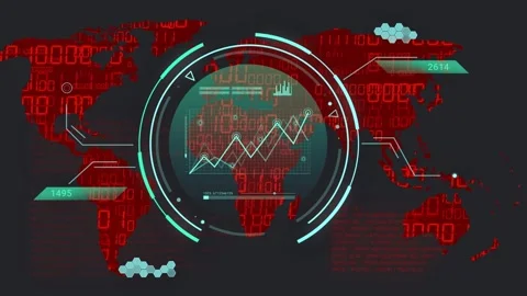 On load teal HUD and inner globe rotating, plotting nodes, updating callouts, Vídeos de archivo 335317086