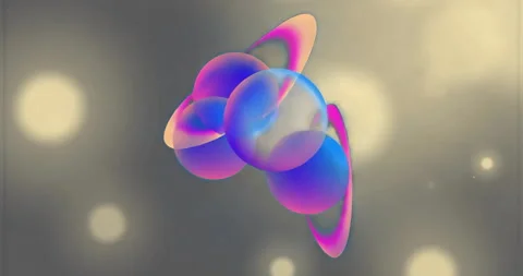 On load three spheres drifting forming cluster rotating rings with ring Stock Footage 316095382
