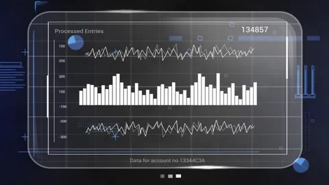 On load translucent HUD filling Processed Entries, bars changing and lines Stock Footage 335761798