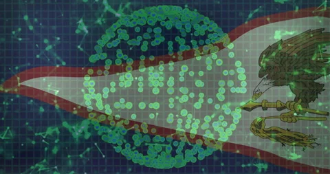 On load translucent sphere on American Samoa flag triangle pulsing and rotating Stock Footage 312843102