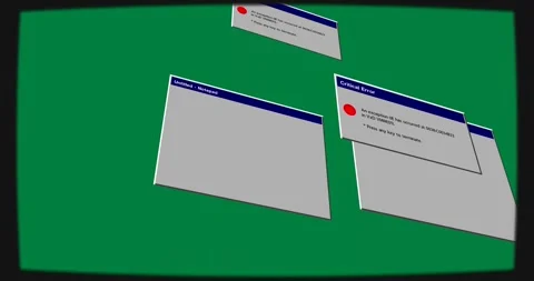On load UI windows and errors rotating and sliding, forming staggered row for Stock Footage 327338585