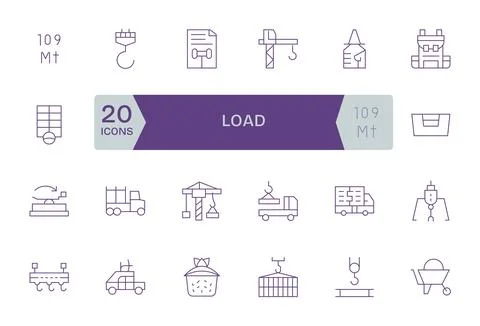 Load Vector Icon Library with 24 Thin Line Retina Ready Editable Designs Stock Illustration