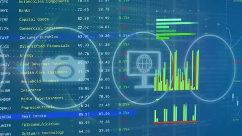 On load, vertical sector list scanning rows, HUD rings pulsing, charts updating Stock Footage 334788184