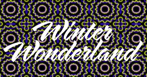 On load white WinterWonderland script text completing while neon rings pulsing Stock Footage 319342485