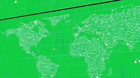 On load, wireframe grid map panning while nodes linking, showing global network Stock Footage 337142659