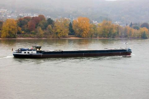 Loaded barge navigating river Rhine Germany Stock Photos