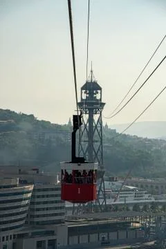 Loaded cable car coming in to Station Stock Photos