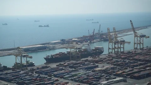 A loaded cargo in the port Stock Footage 96319748