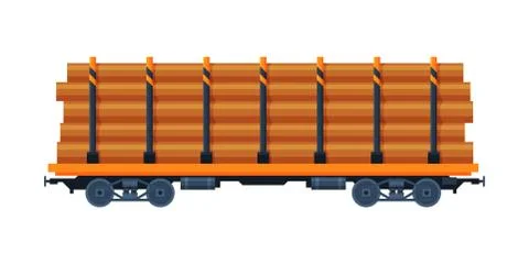 Loaded Cargo Train Wagon, Industrial Railroad Transportation Flat Vector Stock Illustration