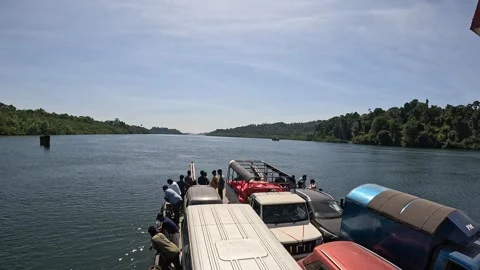 Loaded Ferry Crossing Middle Strait, Baratang to South Andaman Stock Footage 339371677