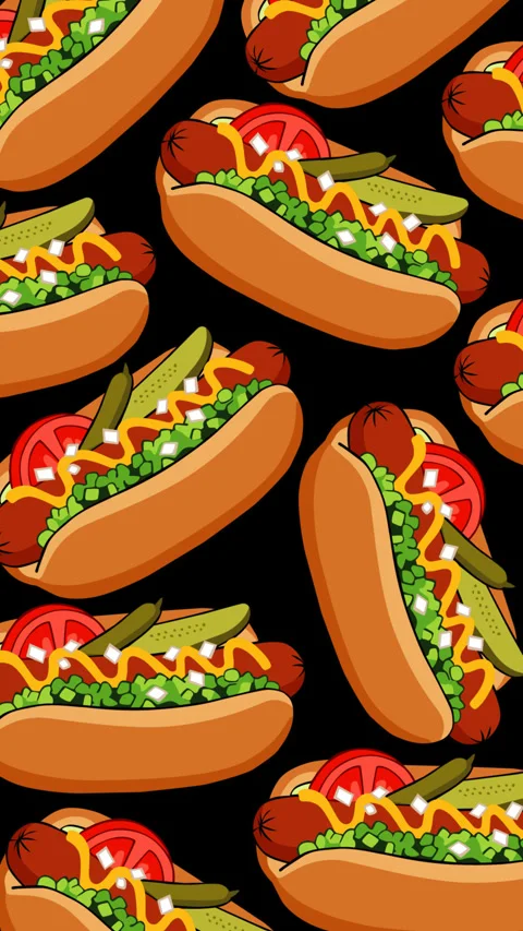 Loaded Hot Dog Pattern with Pickles and Vegetables Stock-Footage 337356458