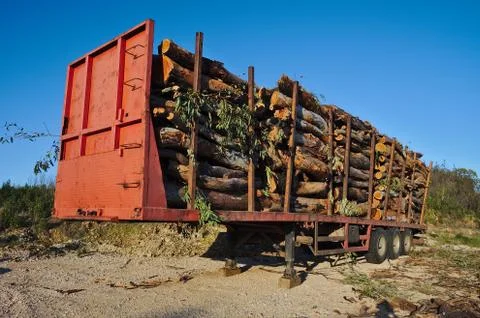 Loaded log trailer Stock Photos