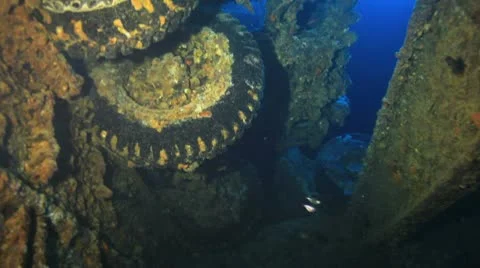 Loaded trucks at the war ship wreck Thistlegorm 動画素材 22637679