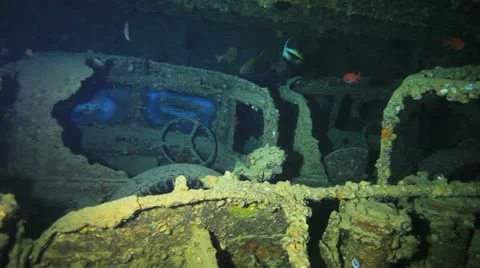 Loaded trucks at the war ship wreck Thistlegorm Stock Footage 22637683