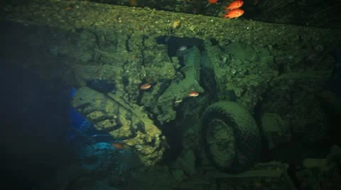 Loaded trucks at the war ship wreck Thistlegorm Stock Footage 22638232