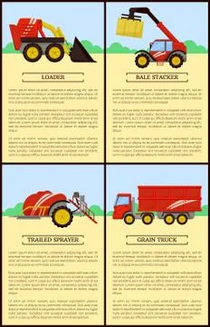 Loader and Trailed Sprayer Set Vector Illustration Stock Illustration