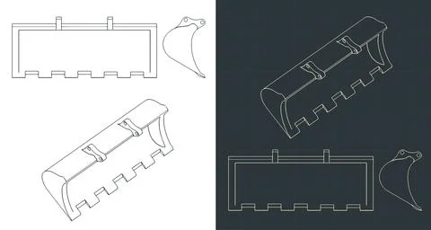 Loader bucket blueprints Stock Illustration